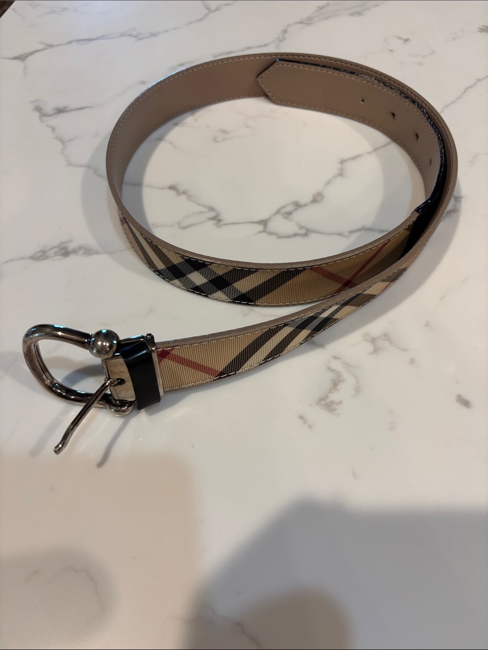 Burberry Beige Plaid Women's Belt with Silver-Tone Buckle